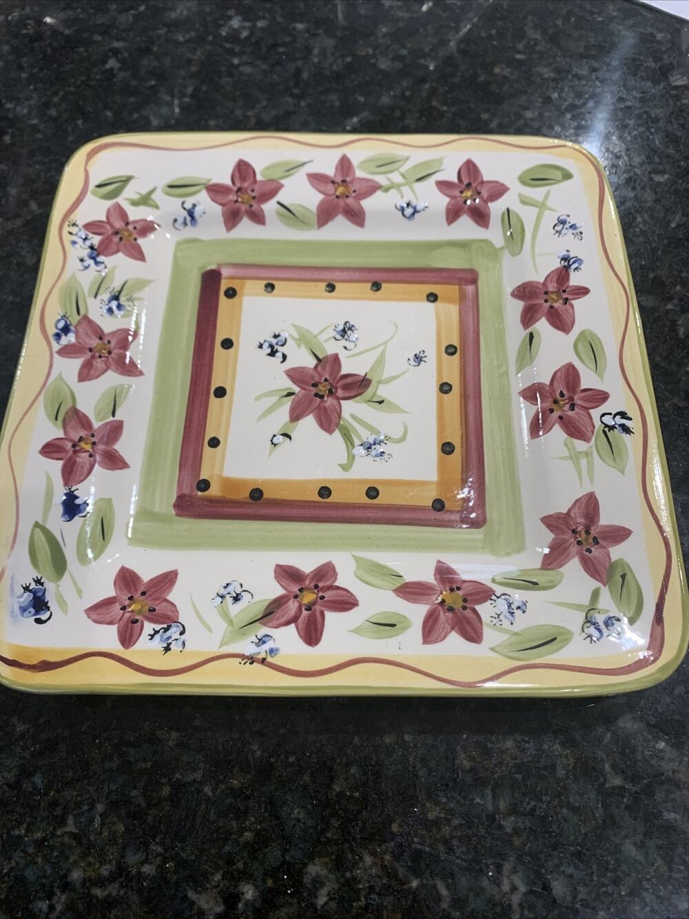 Tabletops Unlimited 8.5” Adalina Flower Square Salad Plate Dessert Ceramic